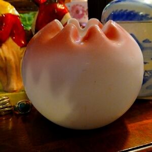 Vintage early 1900s Pink and White satin glass rose Bowl / Vase